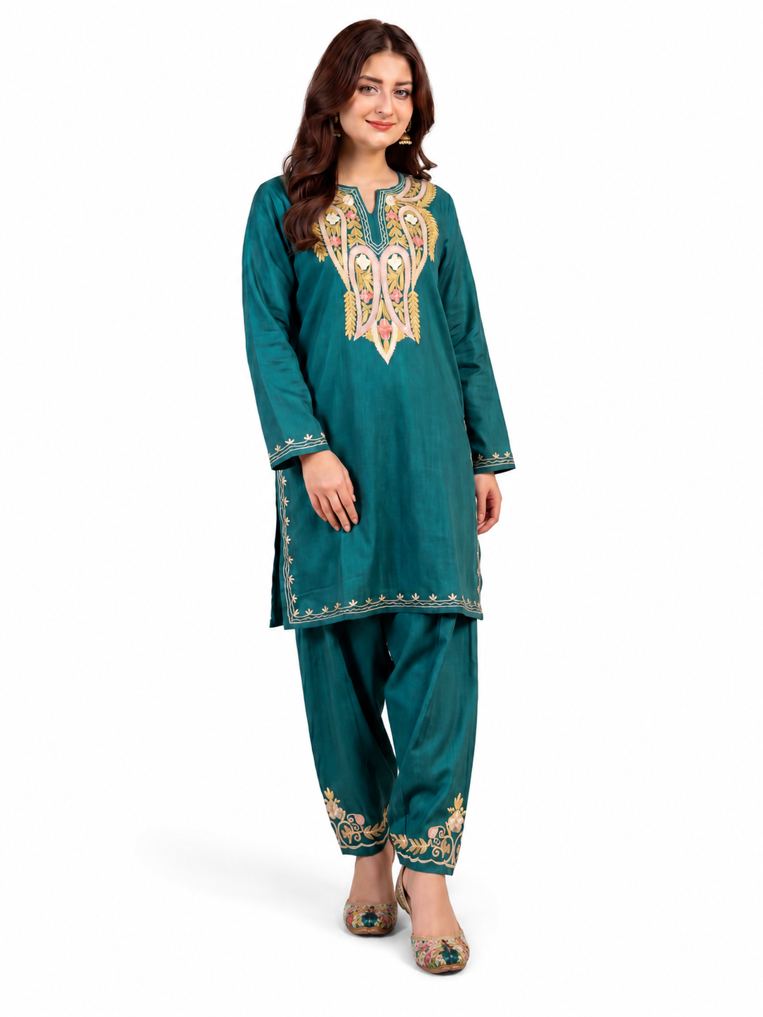 Kashmir Aari cotton Co-Ord Set | Dark Teal