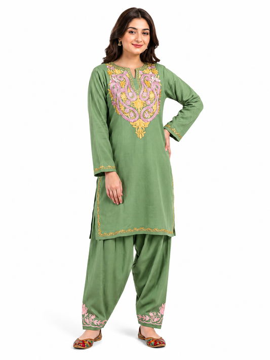 Kashmir Aari cotton Co-Ord Set | Light Green