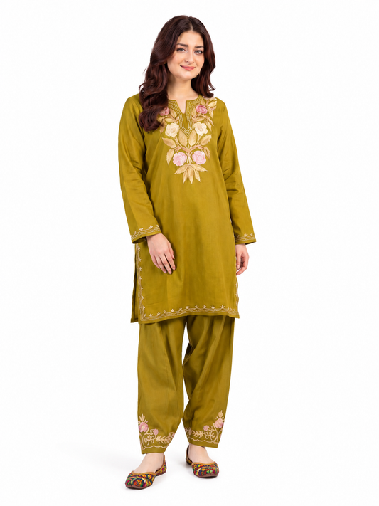 Kashmir Aari cotton Co-Ord Set | Gold
