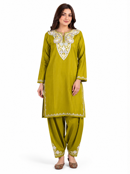 Kashmir Aari cotton Co-Ord Set | Dark Yellow