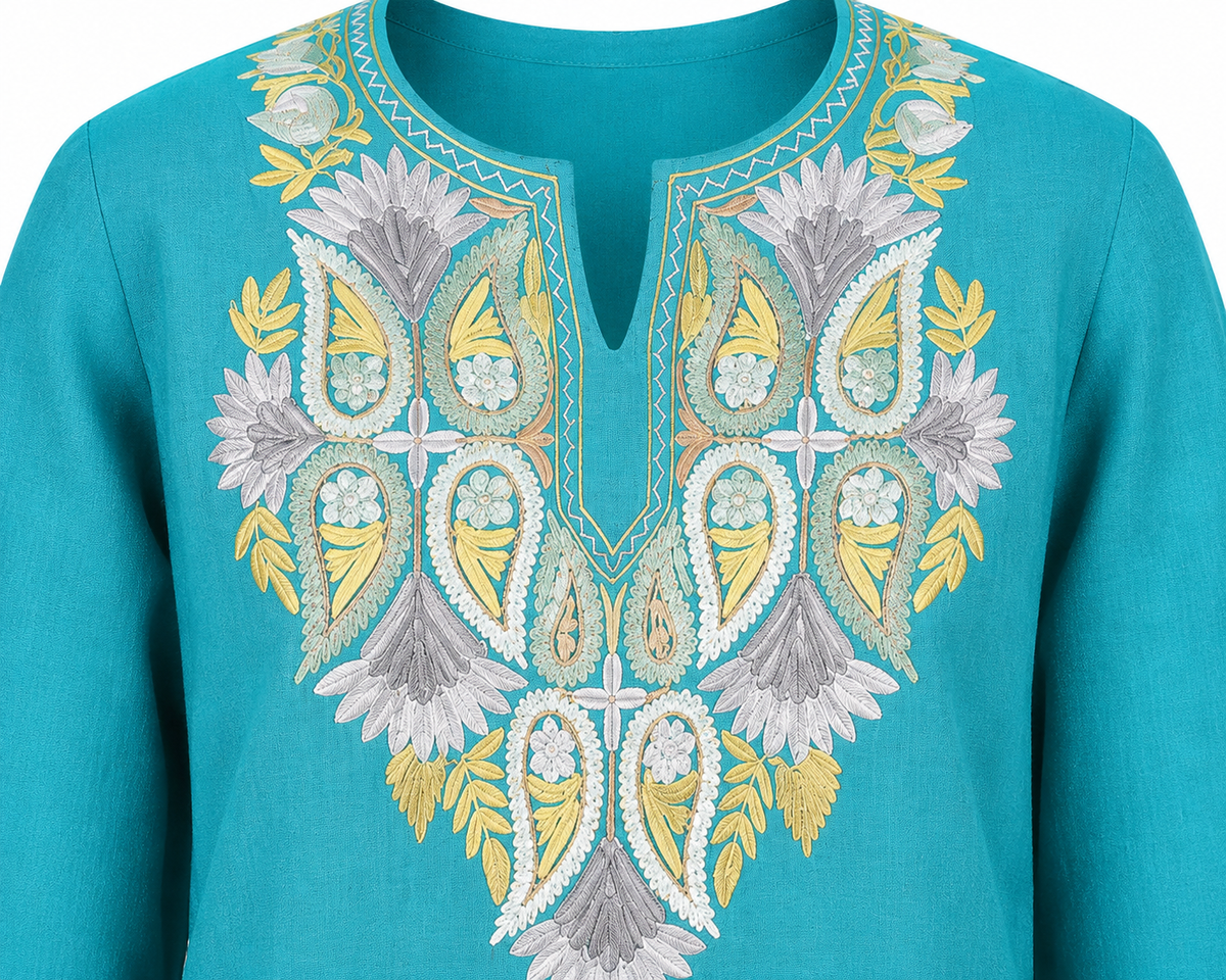 Kashmir Aari cotton Co-Ord Set | Dark Teal