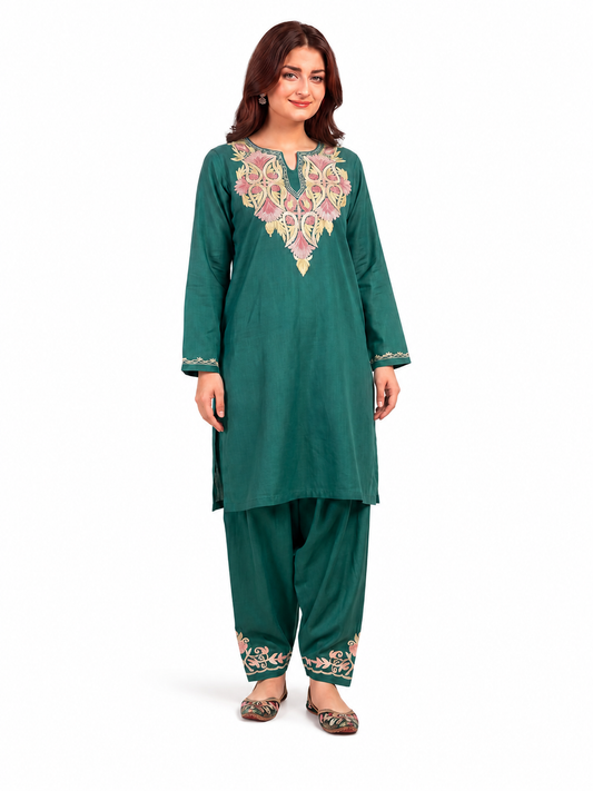 Kashmir Aari cotton Co-Ord Set | Dark Teal