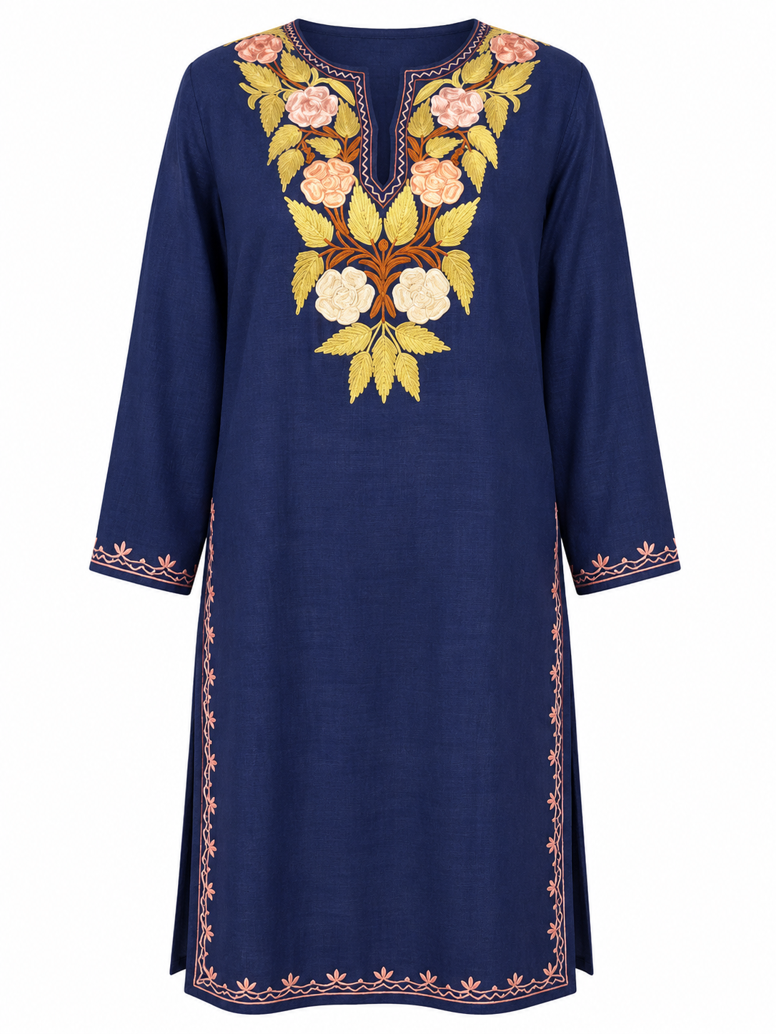 Kashmiri Manual Aari worked Cotton Co-Ord Set | Royal Indigo
