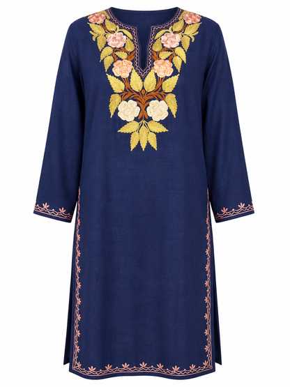 Kashmiri Manual Aari worked Cotton Co-Ord Set | Royal Indigo