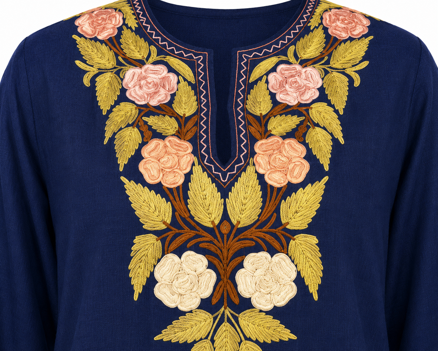 Kashmiri Manual Aari worked Cotton Co-Ord Set | Royal Indigo