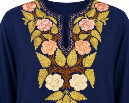 Kashmiri Manual Aari worked Cotton Co-Ord Set | Royal Indigo
