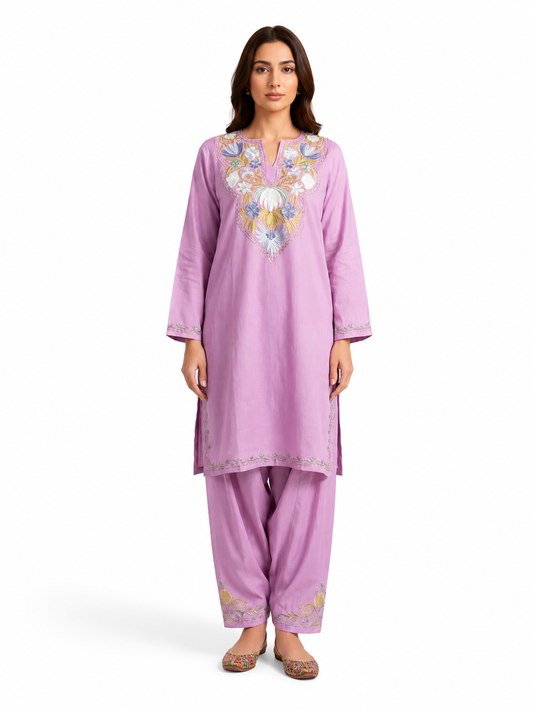 Kashmir Aari cotton Co-Ord Set | Vintage Pink