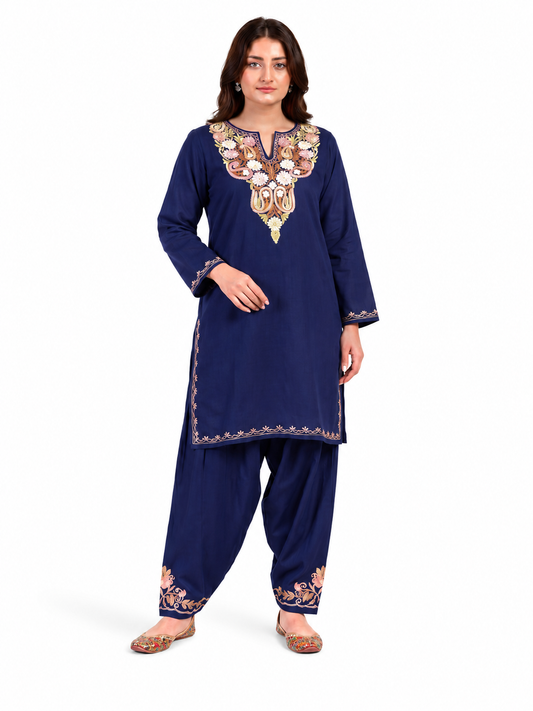 Kashmir Aari cotton Co-Ord Set | Royal Indigo