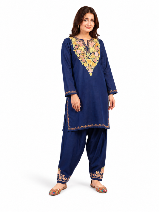 Kashmir Aari cotton Co-Ord Set | Royal Indigo
