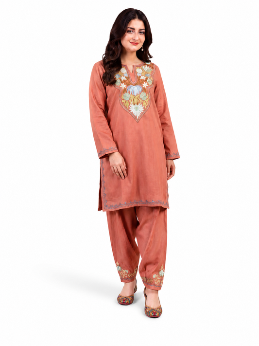 Kashmir Aari cotton Co-Ord Set | Rose Pink