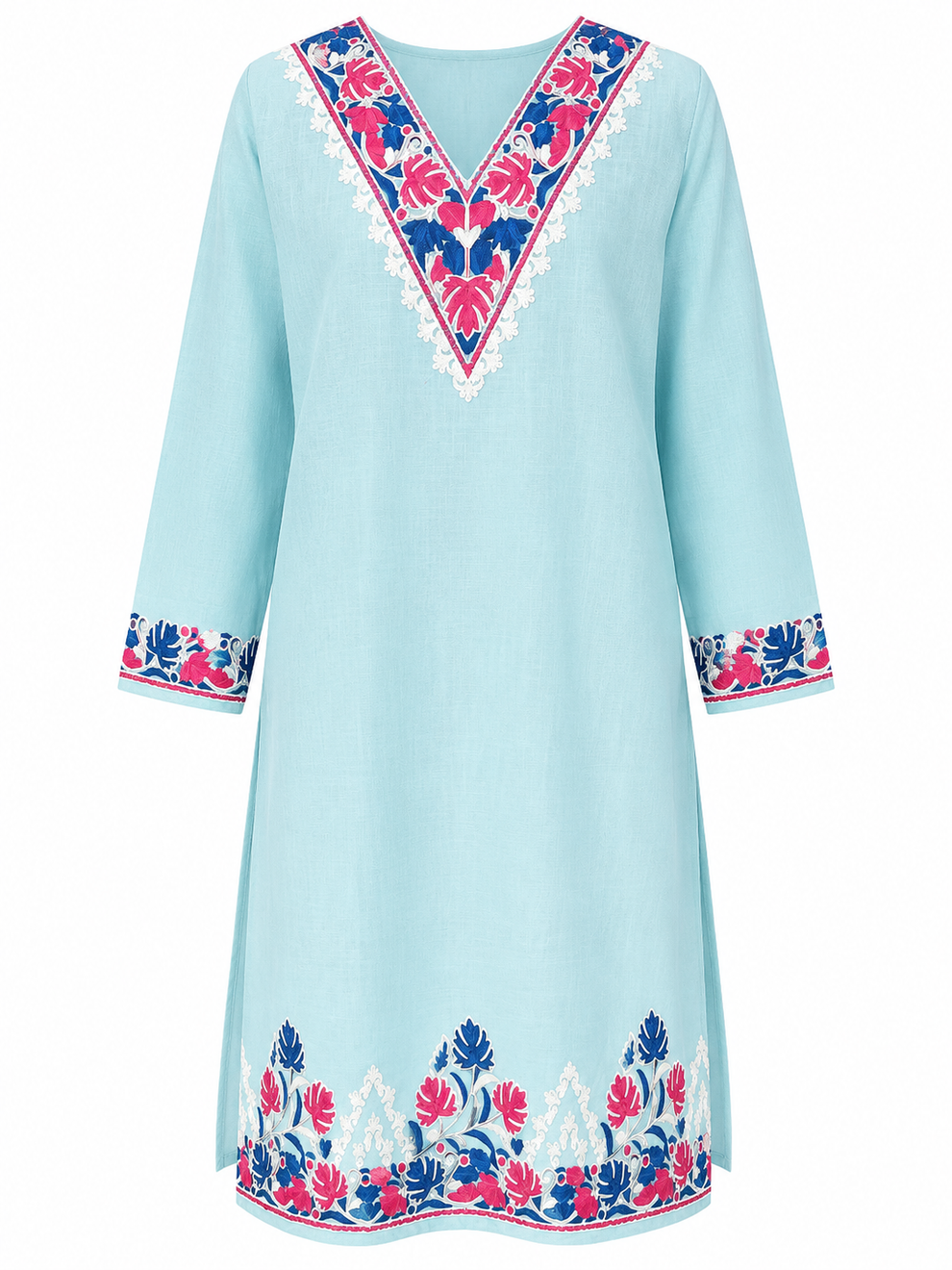 Noor : Kashmiri Aari embroidery summer Co-Ord Set | Aqua