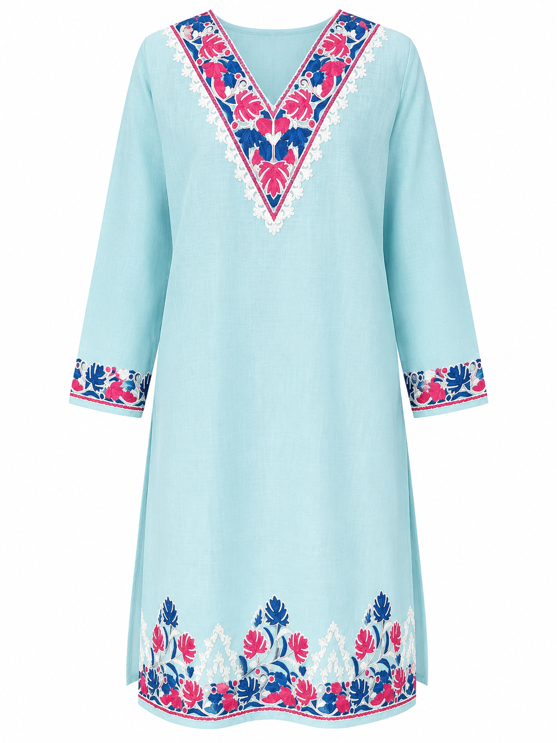 Noor : Kashmiri Aari embroidery summer Co-Ord Set | Aqua