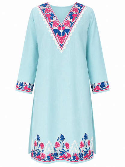 Noor : Kashmiri Aari embroidery summer Co-Ord Set | Aqua