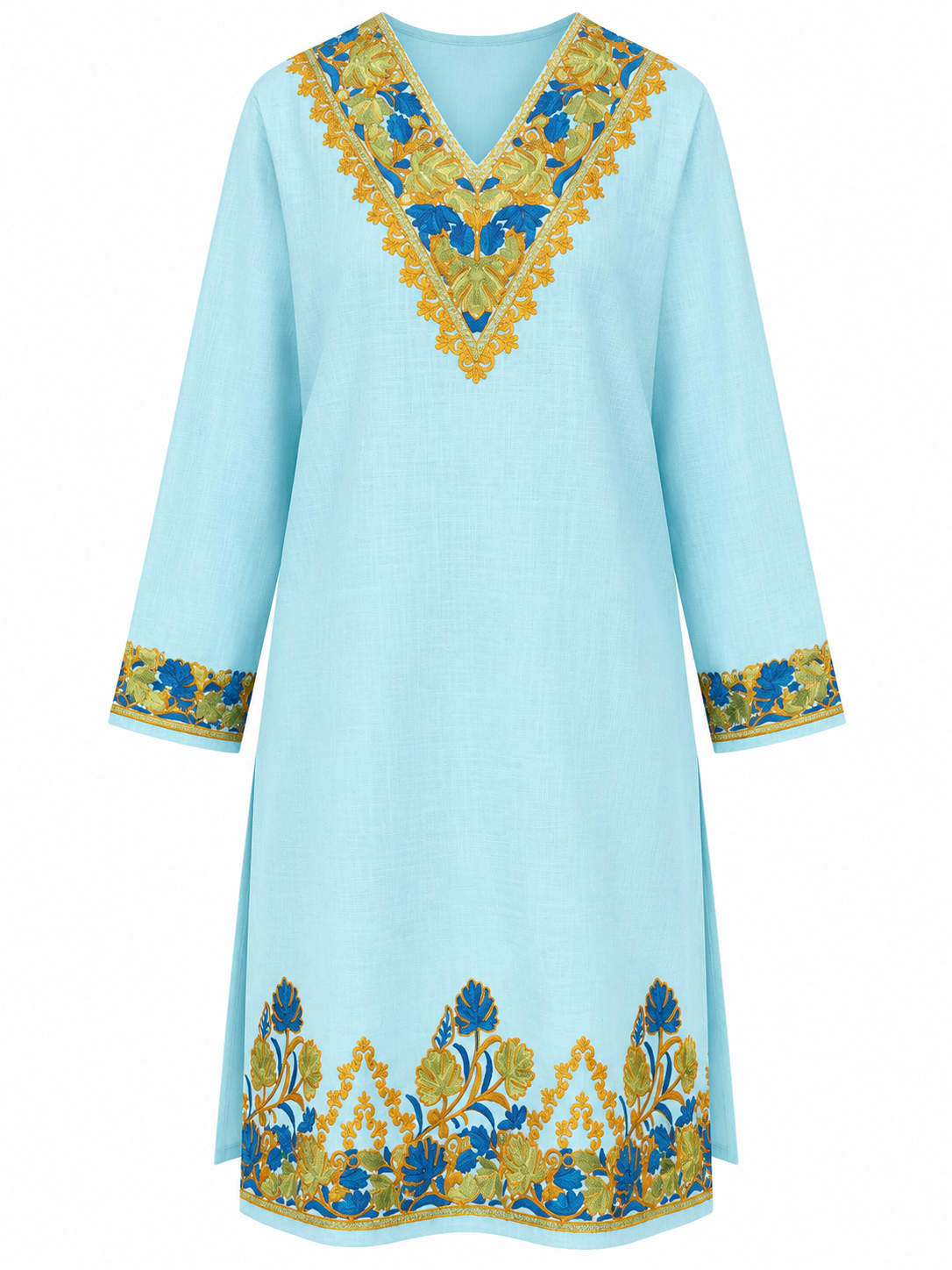 Noor : Kashmiri Aari embroidery summer Co-Ord Set | Aqua