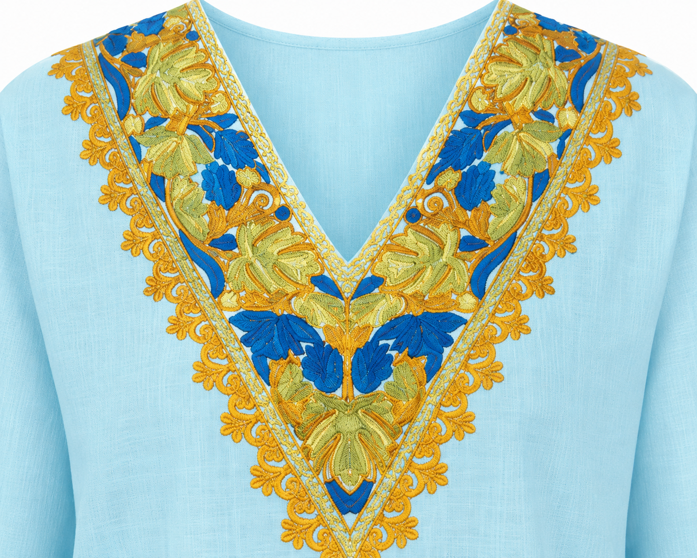Noor : Kashmiri Aari embroidery summer Co-Ord Set | Aqua