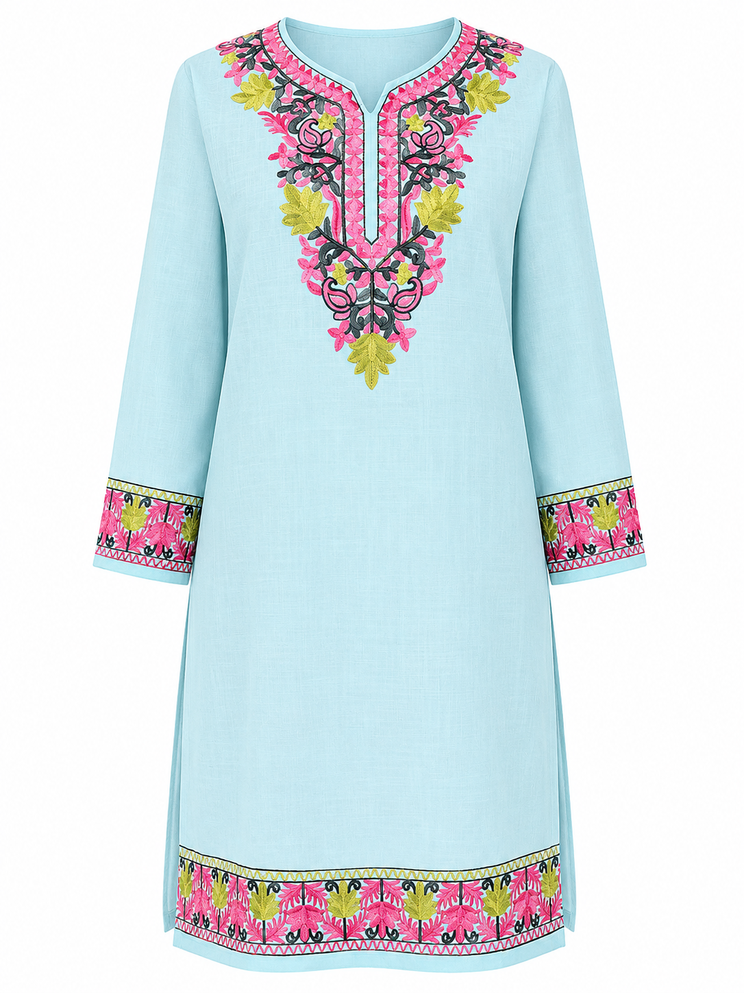 Noor : Kashmiri Aari embroidery summer Co-Ord Set | Aqua