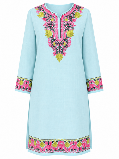 Noor : Kashmiri Aari embroidery summer Co-Ord Set | Aqua