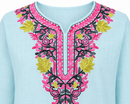 Noor : Kashmiri Aari embroidery summer Co-Ord Set | Aqua