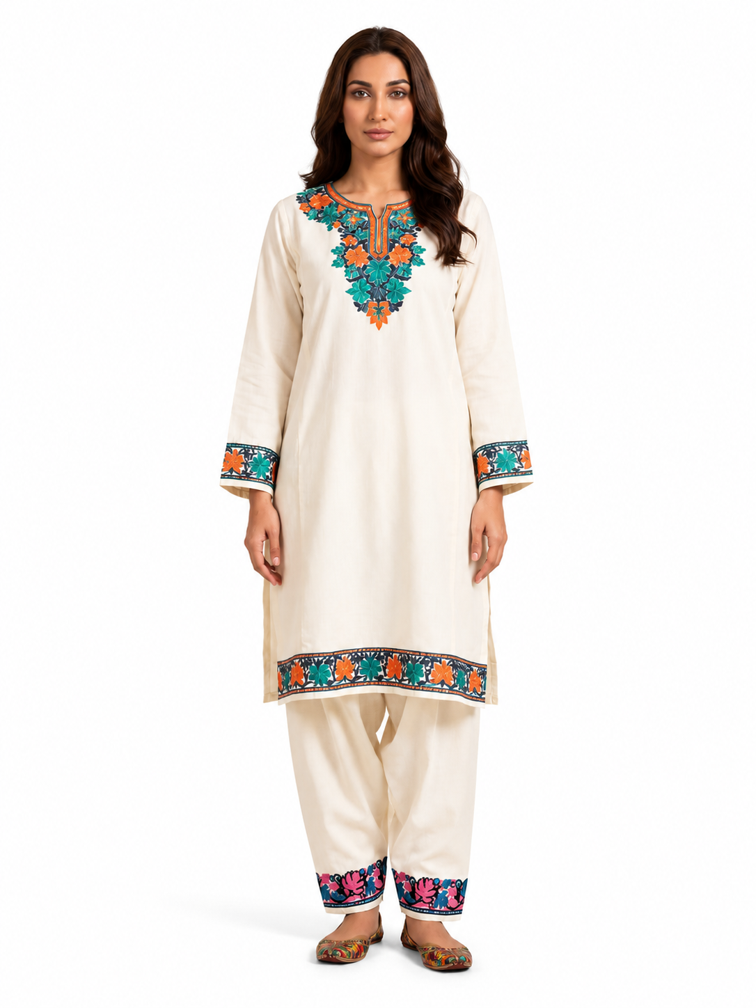 Noor : Kashmiri Aari embroidery summer Co-Ord Set | Light Gray