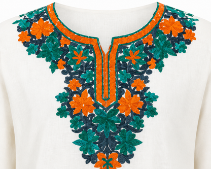Noor : Kashmiri Aari embroidery summer Co-Ord Set | Light Gray