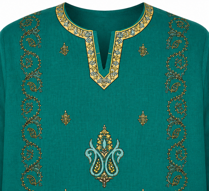 Noor : Sozni embroidery summer kurti | Dark Teal