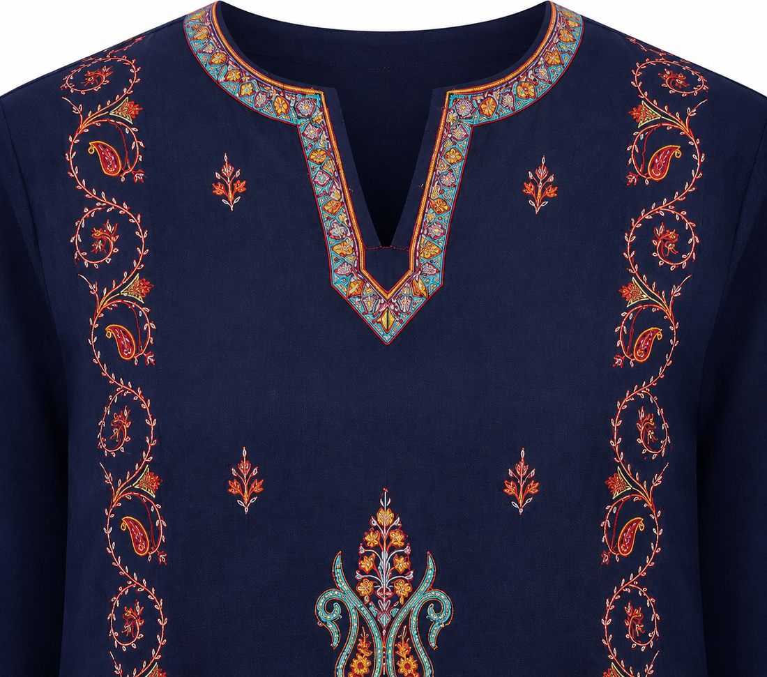 Noor : Sozni embroidery summer kurti | Royal Indigo