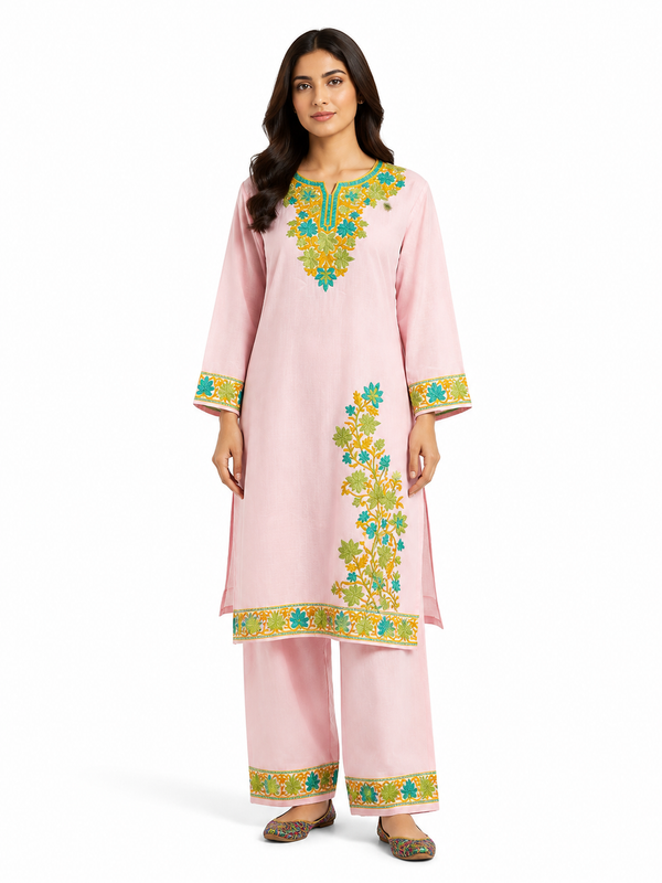 Noor : Aari embroidery summer Co-Ord Set | Red Rose