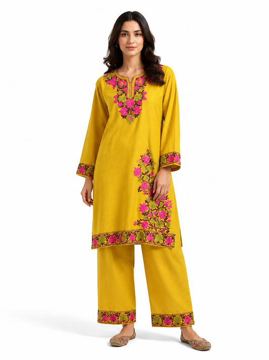 Noor : Aari embroidery summer Co-Ord Set | Gold