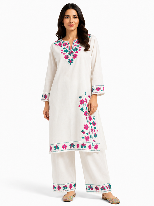 Kashmir Aari cotton Co-Ord Set | Light Gray