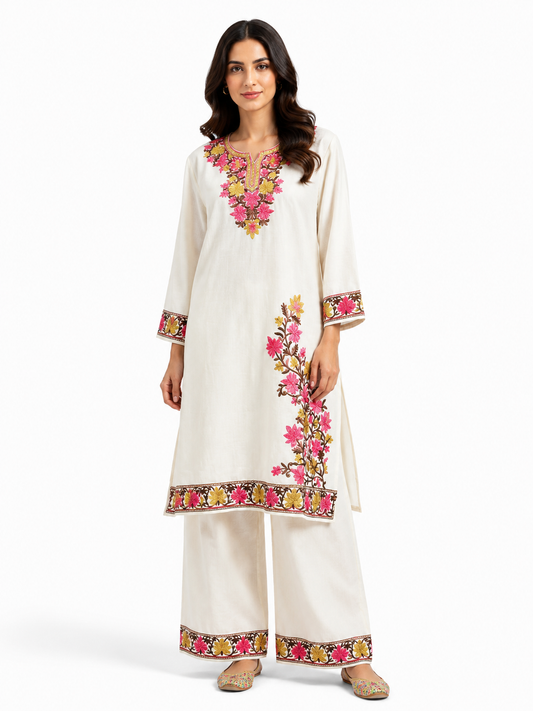 Kashmir Aari cotton Co-Ord Set | Light Gray