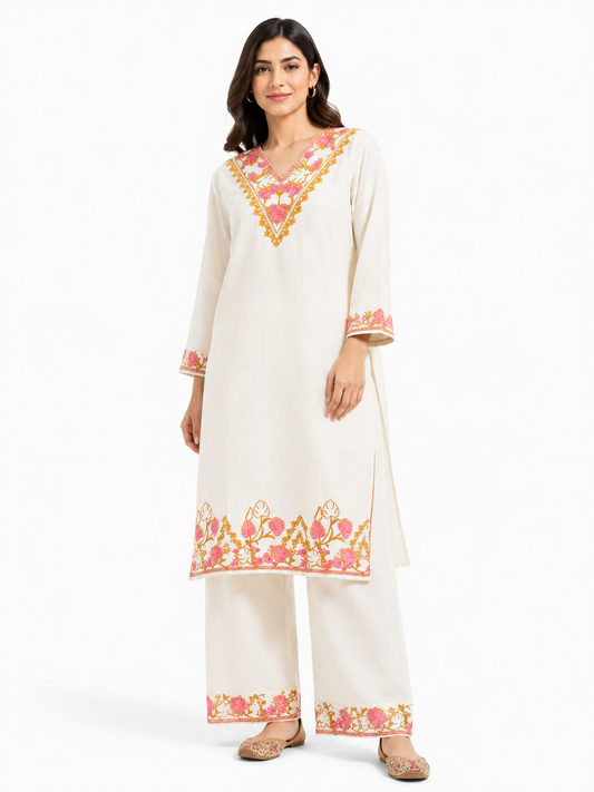 Kashmir Aari cotton Co-Ord Set | Light Gray