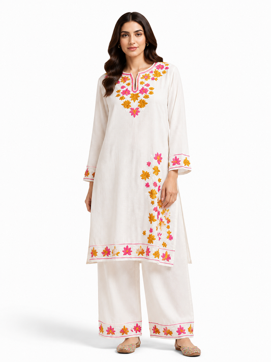 Kashmir Aari cotton Co-Ord Set | Light Gray
