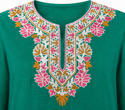 Kashmir Aari cotton Co-Ord Set | Dark Teal