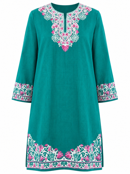 Kashmir Aari cotton Co-Ord Set | Dark Teal
