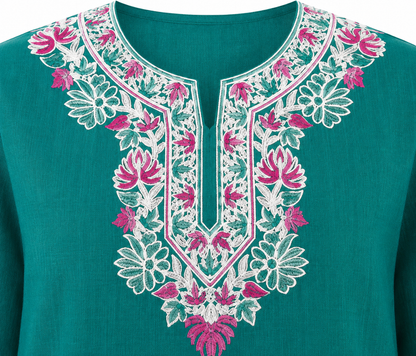 Kashmir Aari cotton Co-Ord Set | Dark Teal