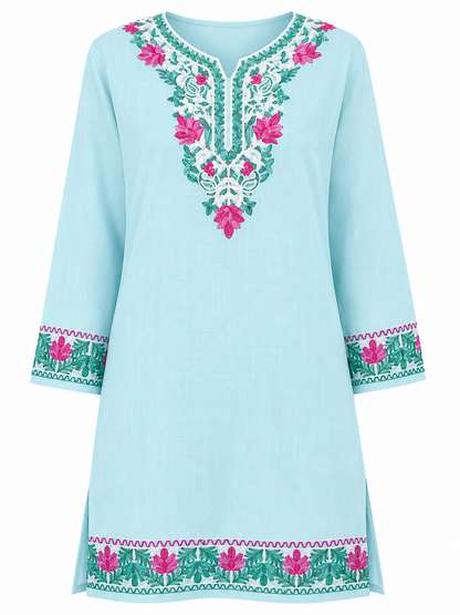 Kashmir Aari cotton Co-Ord Set | Light Turquoise