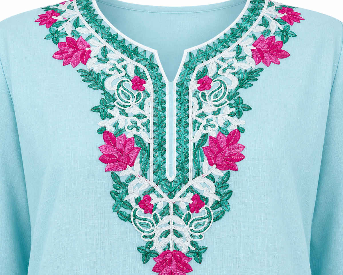 Kashmir Aari cotton Co-Ord Set | Light Turquoise