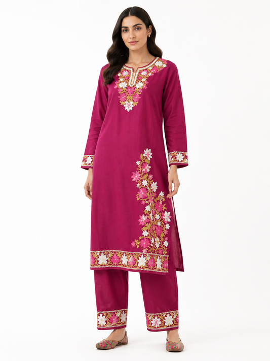 Kashmir Aari cotton Co-Ord Set | Plum