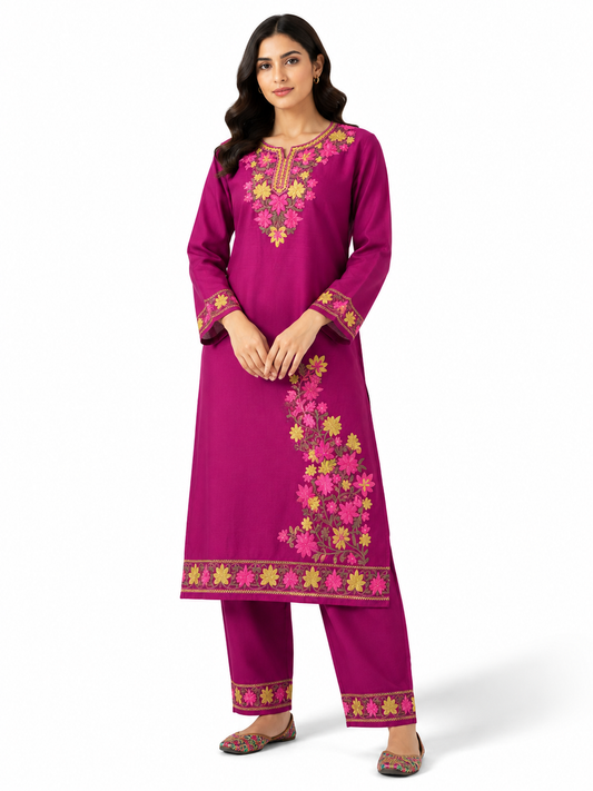 Kashmir Aari cotton Co-Ord Set | Plum