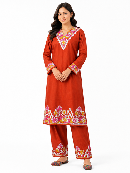 Kashmir Aari cotton Co-Ord Set | Sassy Salmon