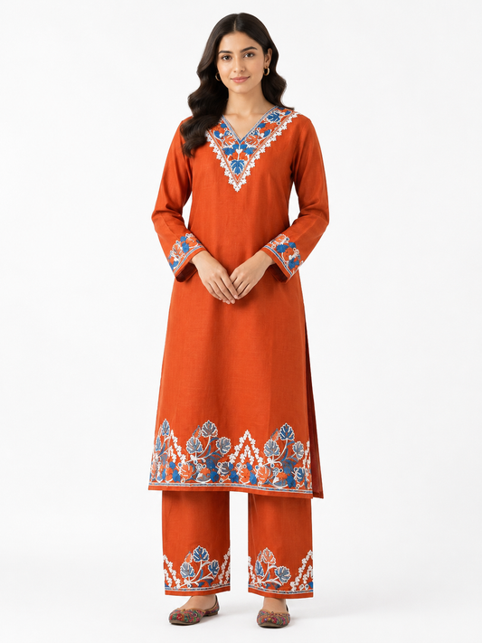 Kashmir Aari cotton Co-Ord Set | Sassy Salmon