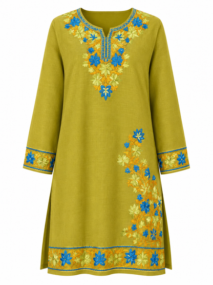 Kashmir Aari cotton Co-Ord Set | Light Moss Green