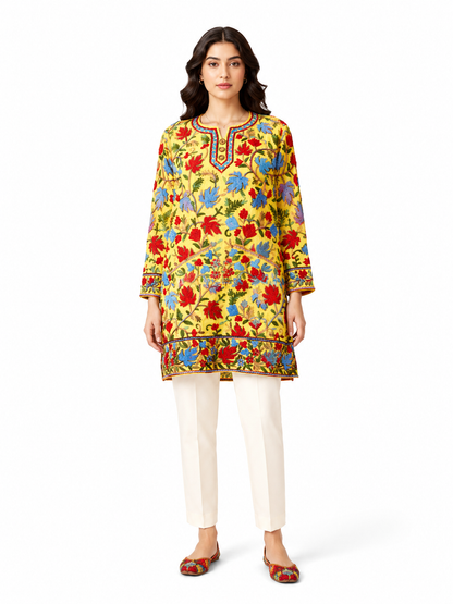 Noor : chinar embroidery summer kurti | Yellow