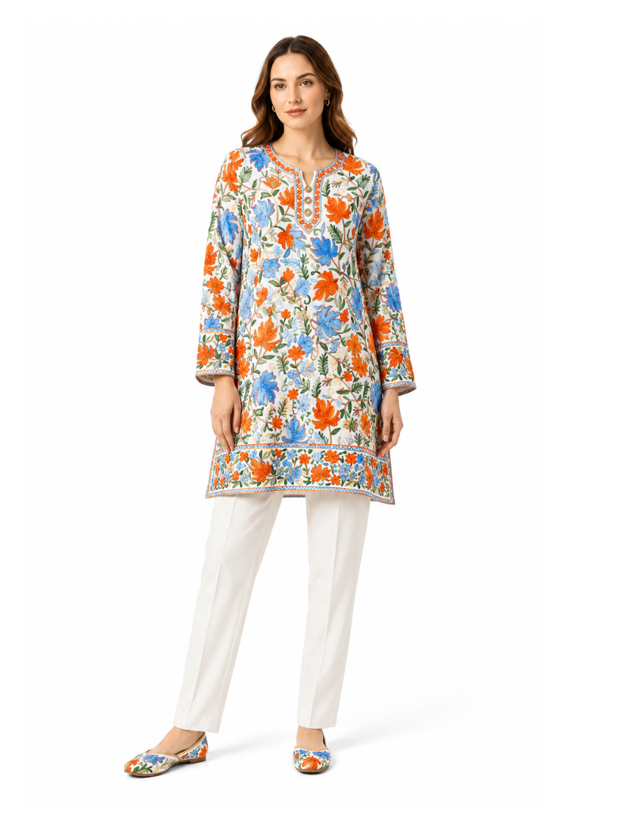 Noor : chinar embroidery summer kurti | Off white