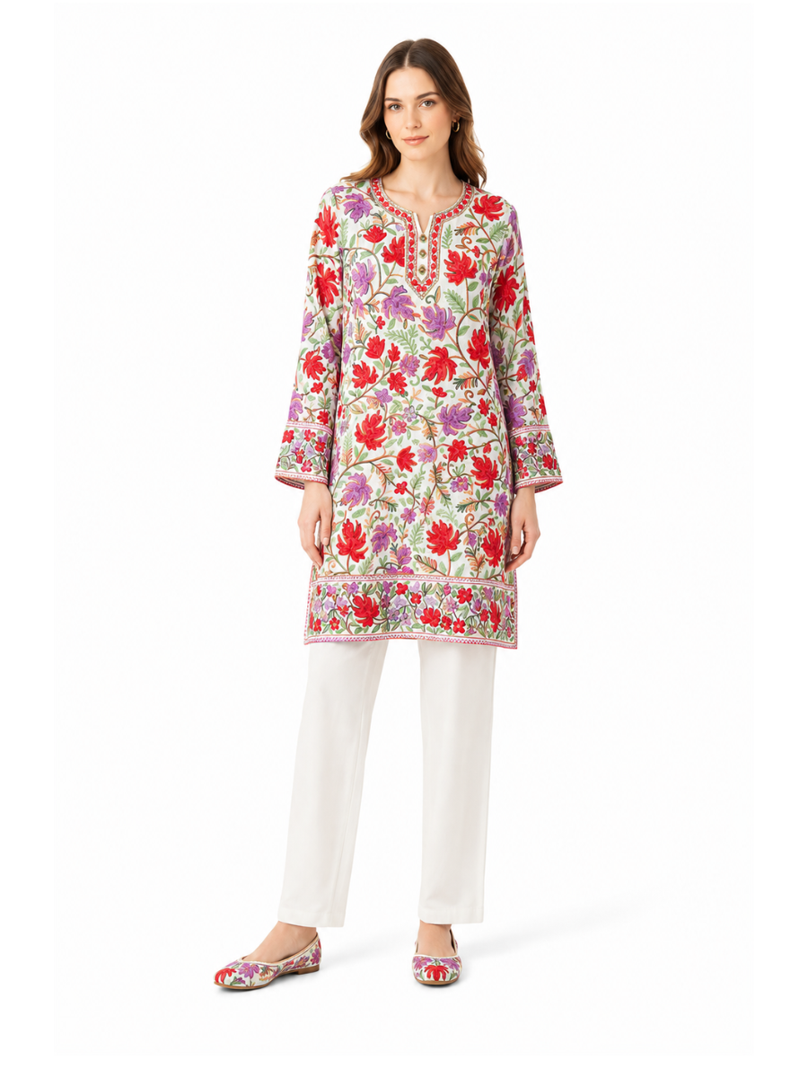 Noor : chinar embroidery summer kurti | Off white