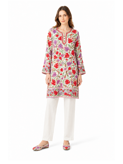 Noor : chinar embroidery summer kurti | Off white