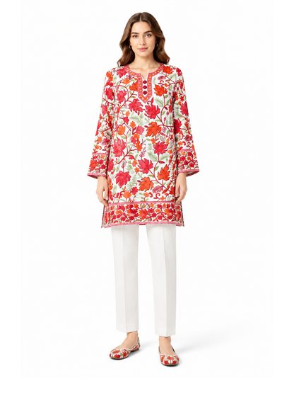 Noor : chinar embroidery summer kurti | Off white