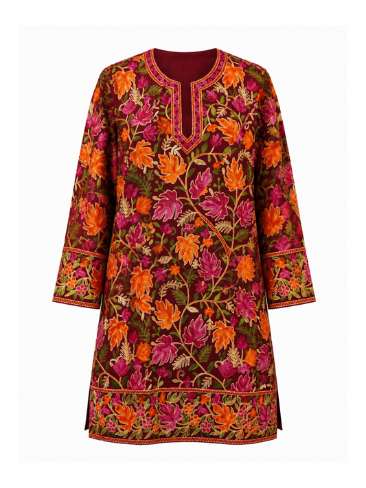 Noor : chinar embroidery summer kurti | Dark Red