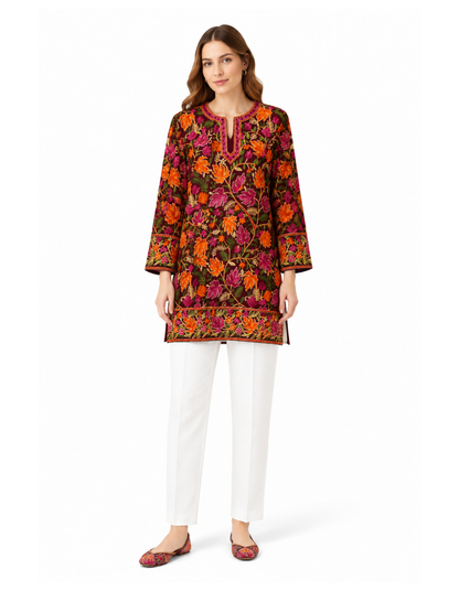 Noor : chinar embroidery summer kurti | Dark Red