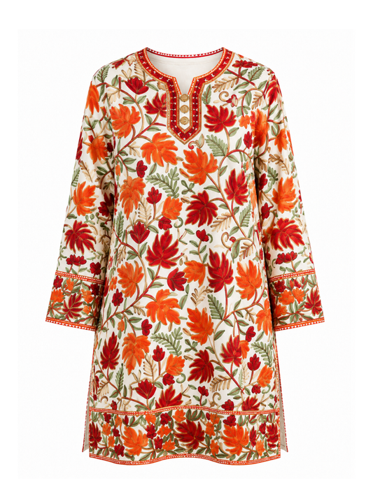 Noor : Chinar Embroidery Summer Kurti | Snow White